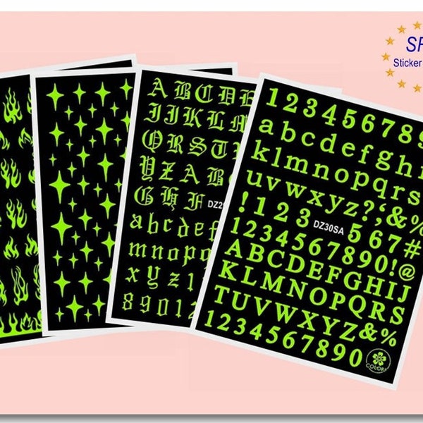 Luminous Numbers Letters Stars Nail Stickers Decals Number Fire Flame Star Self-Adhesive Nail Art Decals Stickers