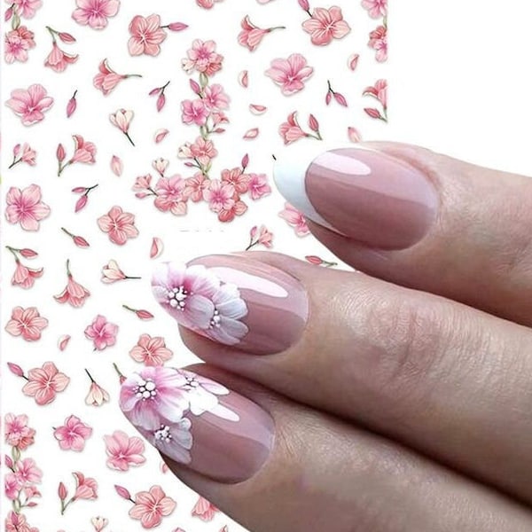 Cherry Blossom Flower Flowers Nail Stickers Decals Daisy Rose Lily Glory Canna Hibiscus Self-Adhesive Nail Art FMS