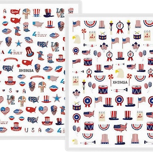 Stickers nail art drapeau américain aigle coeur étoile Etats-Unis 4 juillet numéro papillon fête de l'indépendance Sticker nail art auto-adhésif WGSA