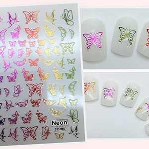 Butterfly White Nail Art Stickers Blue Butterflies outline Hollow Gold Silver Black Red 12 Colors Self-Adhesive Nail Art Decals SMS333 image 10