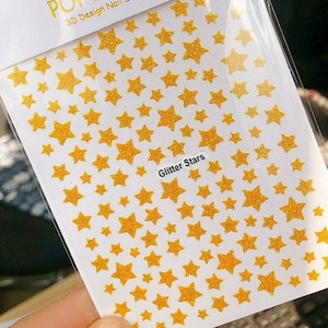 Glitter Stars Nail Art Stickers Decals Pentagram Pink Star Nail Sticker Solid White Self-Adhesive Nail Decals 9 Color ND016