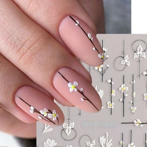 5D Geprägte Kleine Blumen Zweig Nail Art Aufkleber Blossom Floral Schwarz Stem Zweig Puffy Selbstklebende Nail Art Decals S95D
