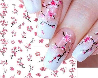 Watercolor Flowers Nail Art Stickers: Transparent Cherry Blossom Flower Rose Daisy Wintersweet Succulent