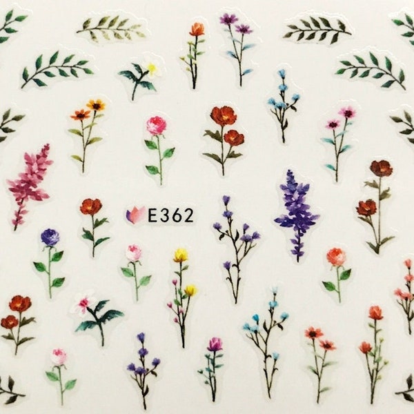 Flower Spring Wildflower Nail Art Stickers Decals Fluff Dandelion Seed Red Rose Small Flowers Self-Adhesive Nails