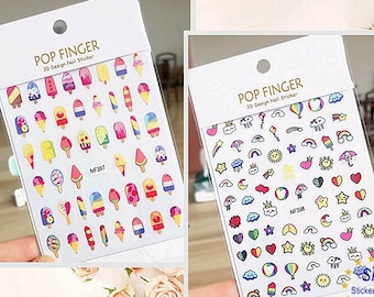 Ice Cream Stars Heart Kids Nail Stickers Sun Moon Rainbow Hot Air Balloon Self Adhesive Nail Art Decal Sticker MeSA