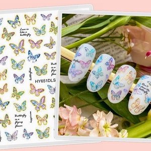 Butterfly Laser Gold Nail Stickers Colorful Butterflies Holographic Self-Adhesive Nail Art Decals HANYIDLS image 1