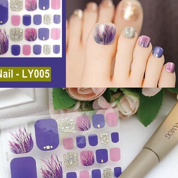 Toe Nail Stickers Crystal Gold Accent Toenail Marble Leopard Flower Geometric Figure Full Cover Self Adhesive Nail Wraps Stickers LYSeries