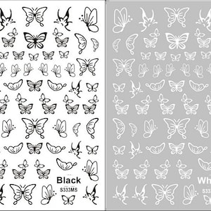 Butterfly White Nail Art Stickers Blue Butterflies outline Hollow Gold Silver Black Red 12 Colors Self-Adhesive Nail Art Decals SMS333 image 1