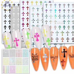 Cross Nail Art Pegatinas Calcomanías Negro Blanco Oro Plata Neón Autoadhesivo Nail Art Calcomanías 9 colores JOYJ
