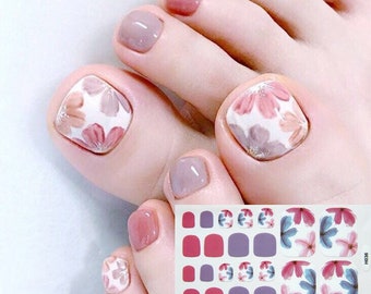 Ongles d'orteils fleurs pastel, accents or rose pois fleurs de marguerite léopard or feuille d'argent wraps Stickers nail art HSeries