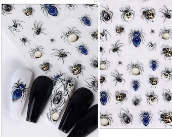 5D geprägte Halloween Nail Art Sticker: Blaues Spinnennetz Skorpion Hundertfüßer Bug gefährliches Insekt