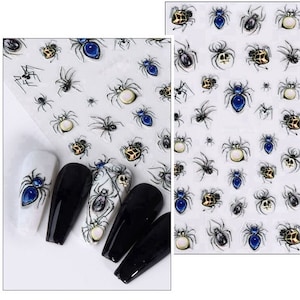 5D Embossed Halloween Nail Art Stickers Blue Spider Web Scorpion Centipede Bug Dangerous Insect Self Adhesive Nail Art Decal S35DK