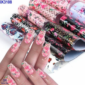 Rose Peony Flowers Daisy Love Holographic Nail Foil Transfer Sticker (10Pcs 20X4cm) 54XK3108
