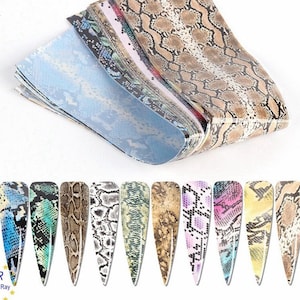 Snakeskin Snake Print Nail Foil Transfer Pink Animal Skin Print Nail Art Decals (10Pcs 20X4cm) 38XK1629