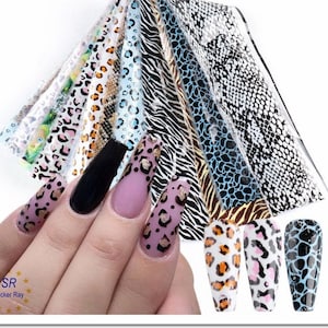 Animal Skin Print Nail Foil Transfer Zebra Leopard Tiger Print Snakeskin Peacock Feather Decals (10pcs 20X4cm) 43CQ917FB
