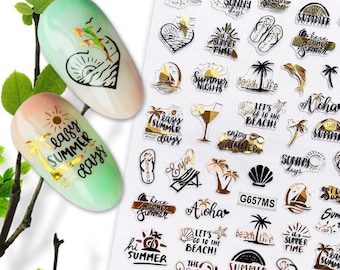 Summer Leaf Leaves Nail Art Stickers Decals Beach Tropical Palm Tree Toucan Flamingo Shell Pineapple Self-Adhesive FMS