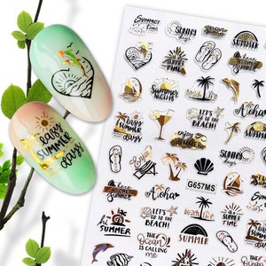 Summer Leaf Leaves Nail Art Stickers Decals Beach Tropical Palm Tree Toucan Flamingo Shell Pineapple Self-Adhesive FMS