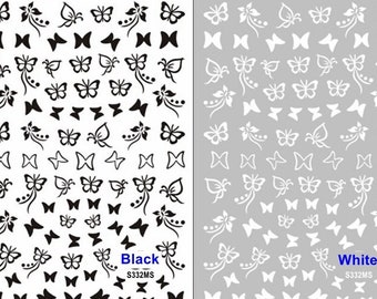 Butterfly Nail Art Stickers Decals Butterflies Blue White Black Gold Silver 12 Colors Self-Adhesive S332MS