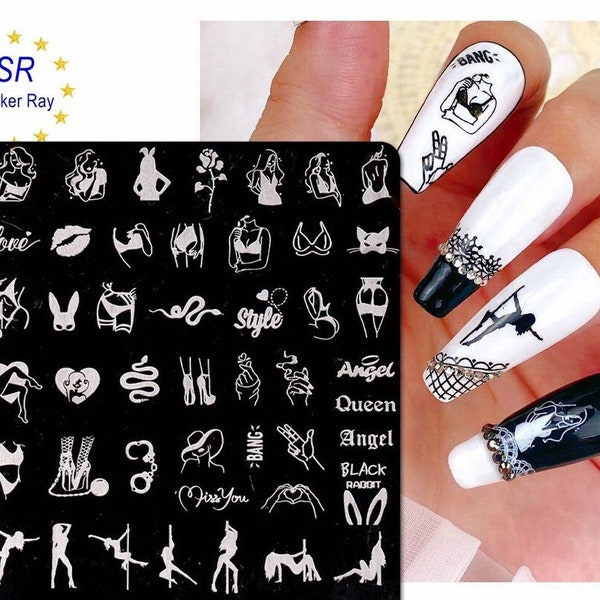 Angel Queen Ladies Life Nail Stamping Plate Pole Dancer Fashion Accessories High Heels Heart Love Rose Flower Butterfly SWSeries