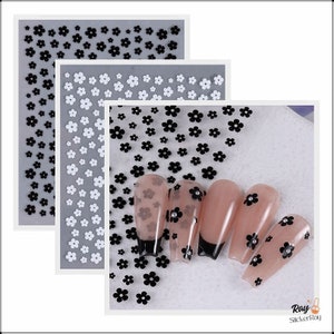 Adesivi per unghie con fiori di margherita bianchi e neri, 2 colori, adesivi autoadesivi per nail art con fiori di margherita S8A