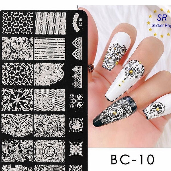 Lace Damask Baroque Metal Nail Stamping Plate Plaid Spot Stripes Flower Crown Heart BCSeries