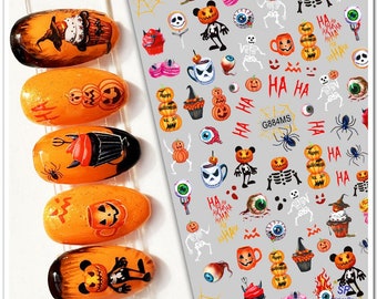 Halloween Nail Stickers Ghost Pumpkin Skull Ghost Grave Witch Black Cat Bloody Drip Spider Web BOO Self Adhesive Nail Art Decals HOL