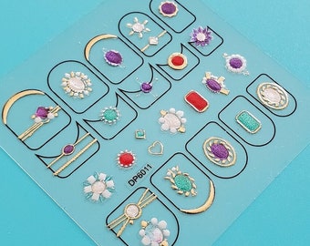 Calcomanías autoadhesivas 3D para uñas con gemas de cristal, joyas doradas, uñas francesas, figuras geométricas, corazones, rayas doradas, diamantes de imitación