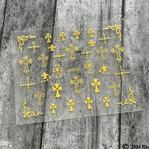 Cross Nail Stickers Decals Laser Gold Silver Cross Self-Adhesive Nail Art Decals TYSeries