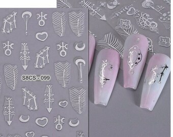 Silver Feather Aquarius Sign Nail Stickers Zodiac Aquarius Sign Astrology Self-Adhesive Nail Decal Stickers S8CS