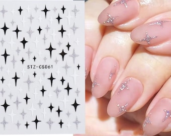 Stars Glitter Silver Nail Art Stickers Star Blue White Black Self Adhesive Nail Art Decals CSSeries