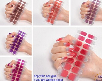 Glitter Gradient Color Shine Full Wraps Polish Stickers Decal Strips Self-Adhesive Nail Art Sets CSSeries