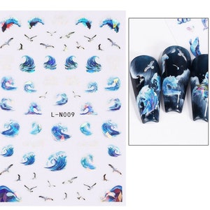Sea Wave Seagull Nail Art Stickers Decals Fish Tails Laser Silver Fish Scales Shell Starfish Jellyfish Whale Self Adhesive Nails LN