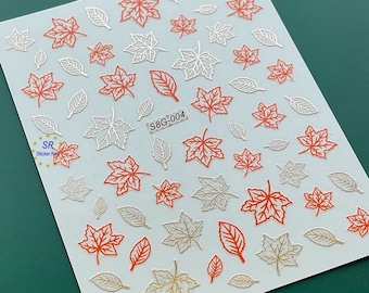 Rose Gold Orange Fall Leaves Nail Art Stickers Leaf Maple Wheat Acorn Hot Drinks Self-Adhesive Nail Decal Stickers S8G