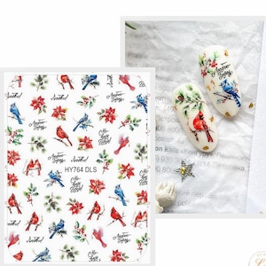 Red Cardinal Pine Weihnachtsstern Nagel Aufkleber Kiefer Kegel Holly Bäume Beeren Selbstklebende Nail Art Aufkleber HANYIDLS