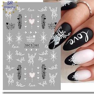 White Valentine Hearts Nail Sticker Love Blossom Branches Lock Moon Star Wing Valentine Pink Self-Adhesive Nail Decal Stickers S8CS