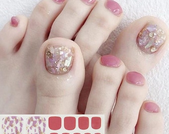Geometric Toe Nail Stickers Graphic Shape Triangle Gold Foil Glitter Gold Nail Wraps Full Cover Nail Art Stickers HSeries