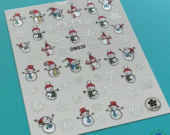 Laser Silver Snowman Christmas Nail Art Stickers Winter Snowflakes Santa Reindeer Snowman Ball Ornaments Self-Adhesive Nail Decals CLSA