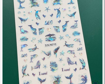 Sea Wave Seagull Nail Art Stickers: Fish Scales Tails Shell Starfish Jellyfish Whale