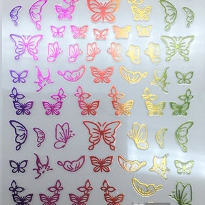 Butterfly White Nail Art Stickers Blue Butterflies outline Hollow Gold Silver Black Red 12 Colors Self-Adhesive Nail Art Decals SMS333 Neon