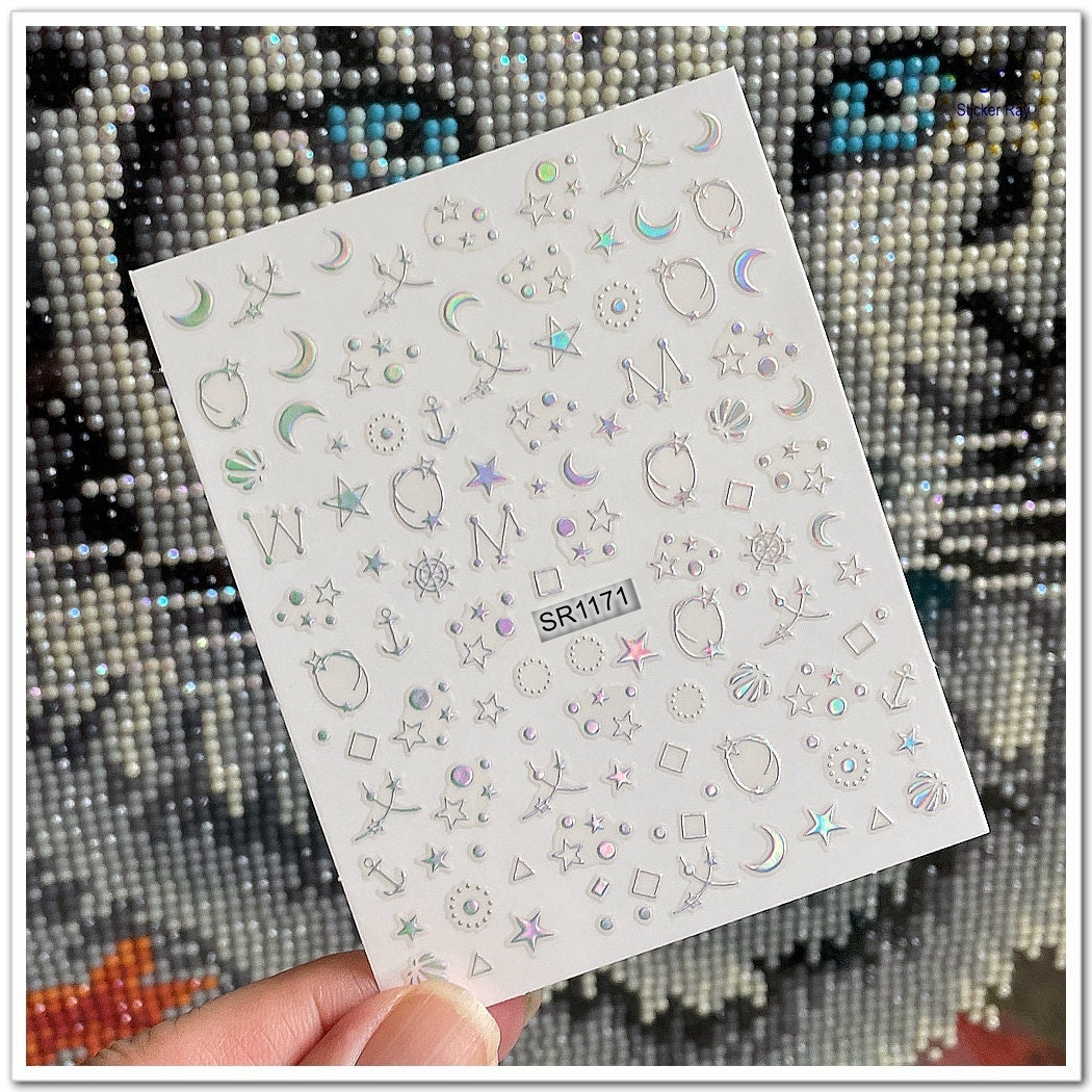 12 Blätter Holografische Nail Art Aufkleber – Sterne, Mond, Herzen, Selbstklebend Für DIY Maniküre