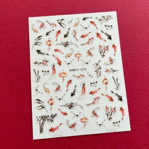 Nail Stickers Koi Fish Swimming Upstream Daisy Flower White Snowflakes Self Adhesive Nail Art Decal image 3