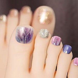 Toe Nail Stickers Crystal Gold Accent Toenail Marble Flower Glass Fragments Full Cover Self Adhesive Nail Wraps Stickers LYSeries