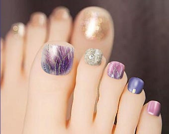 Toe Nail Stickers Crystal Gold Accent Toenail Marble Flower Glass Fragments Full Cover Self Adhesive Nail Wraps Stickers LYSeries