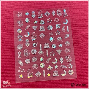 Galaxy Universe Space Planet Stars Gold Silver Nail Stickers Meteor Solar System Crescent Moon Milky Way Self-Adhesive Nail Decals MeSA