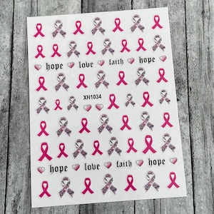 Pink Breast Cancer Nail Art Decals Stickers Bows Cancer Awareness Ribbons Month Self Adhesive Nail Art Stickers