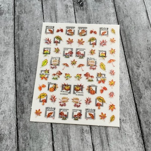 Herbst Blatt Nagel Aufkleber Herbst Blätter Kürbis Pilz Ahorn Nuss Rahmenlinien Selbstklebende Nail Art Decals JOYJ