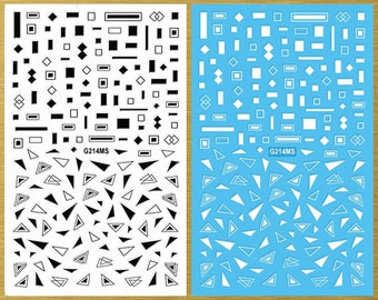 Nail Art Stickers Decals Minimalist Abstract Geometric Figure Nails Graphics Shapes Triangle Square Black White Self-Adhesive