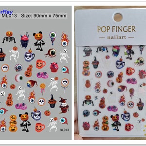 Halloween Nail Stickers Pumpkin Witch Skull Ghost Bride Cross Cat Spider Evil Eyeball Nightmare Monster Self-Adhesive Nail Art Decals MLSA