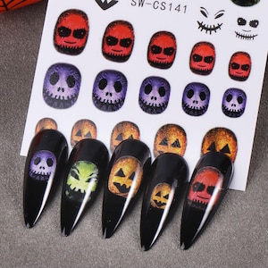 Halloween Pumpkin Faces Nail Art Stickers Eyeballs Spider Web Bat Jack O Lanterns Skull Pink Hearts Ghost Boo Self Adhesive Nail Decals S8CS