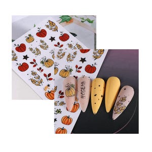 Pumpa Höst Nagelkonst Klistermärken Blomma Löv Orange Pumpa Thanksgiving Höst Självhäftande Naglar WGSA